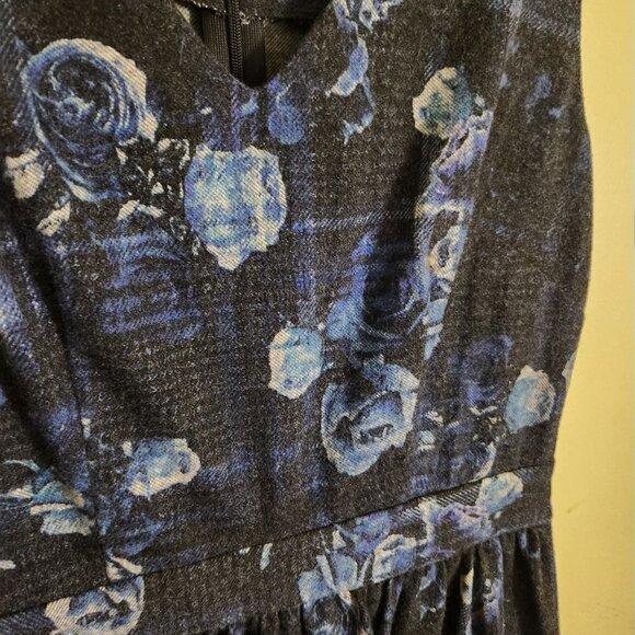Anthropologie Thakoon Charcoal Blue Rose Cotton Flannel Sleeveless Dress Size 4 - Picture 7 of 9